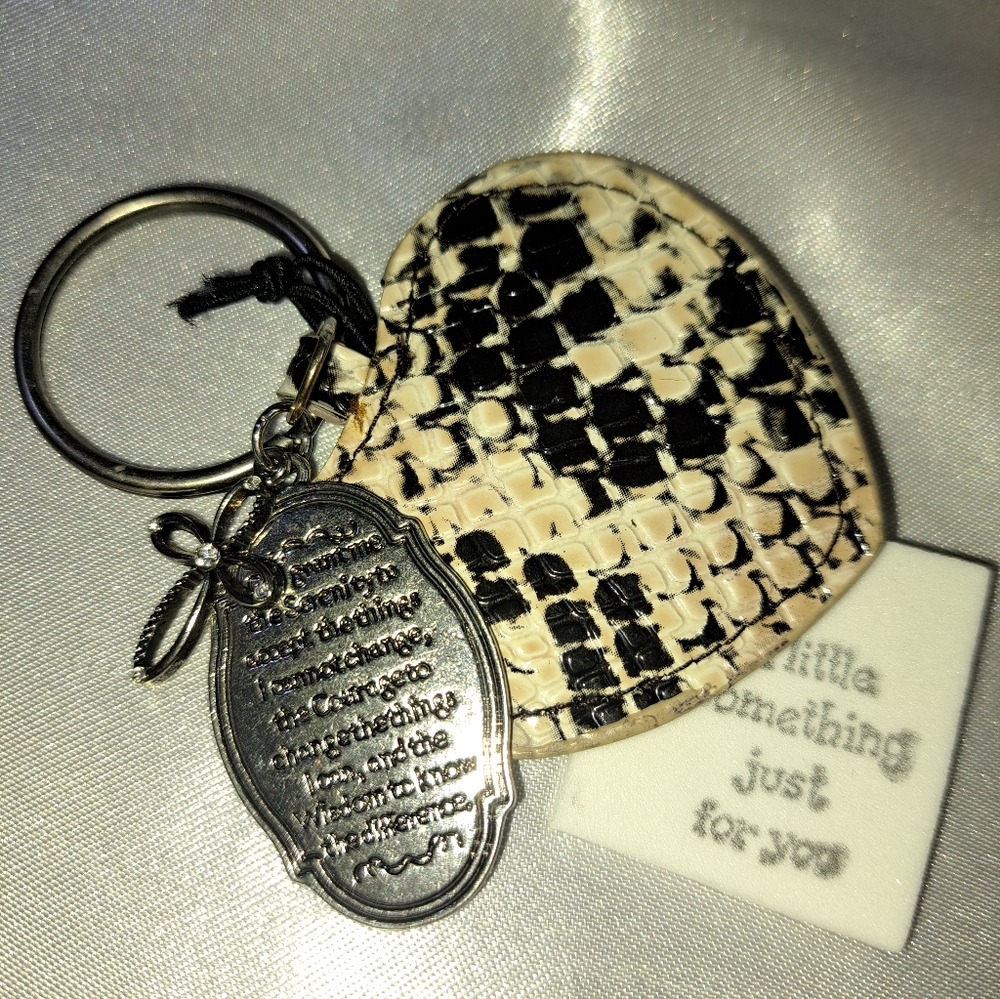 Black and Cream Heart Keychain In Snake Print Faux